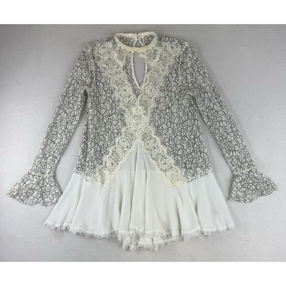 FREE PEOPLE Women's Tell Tale Top Small Sheer Lace Tunic Whimsigoth Fairy Y2K